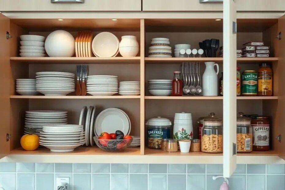 Como organizar um armário pequeno de cozinha e maximizar espaço